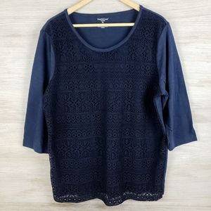 North Crest Eyelet Front Top Navy Blue NWOT